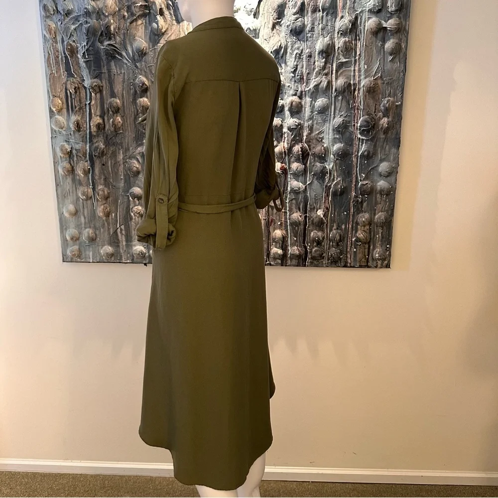 ⭐️ Guess XS Olive Rayon High-Low Shirt Dress *belt loops need repair - Picture 13 of 15